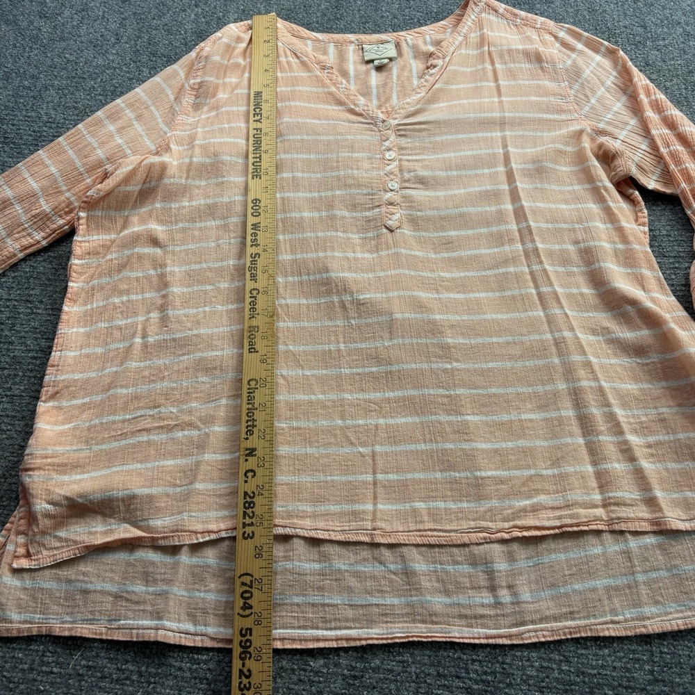 St. John's Bay Popover Tunic Women's XL Peach Stripe Cottagecore Sheer Coastal‎ - Picture 6 of 14